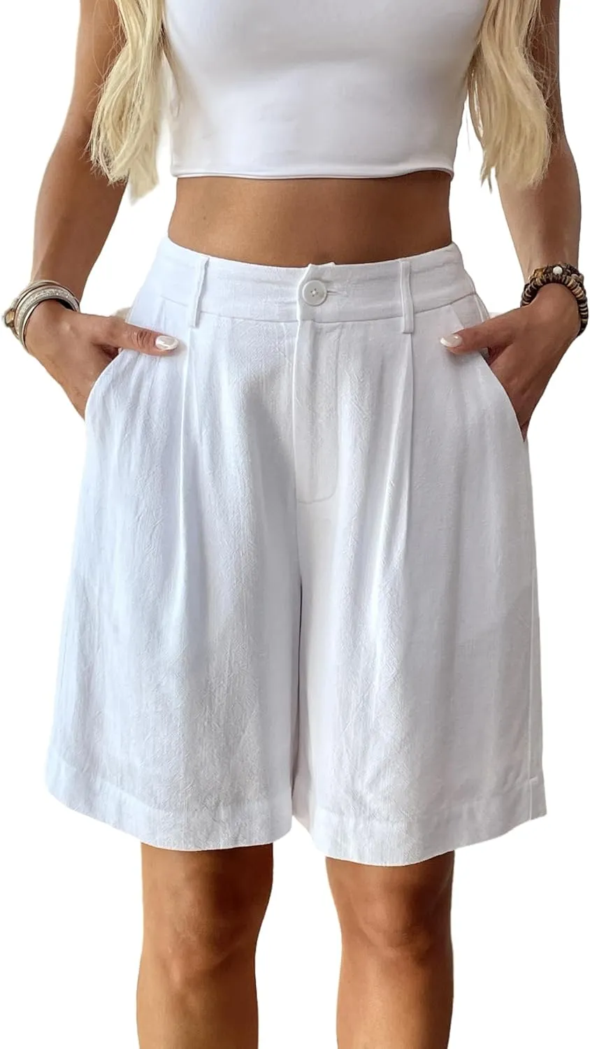 heipeiwa Women's Linen Shorts High Waisted Summer Dressy Casual Wide Leg Shorts Beach Vacation Outfits