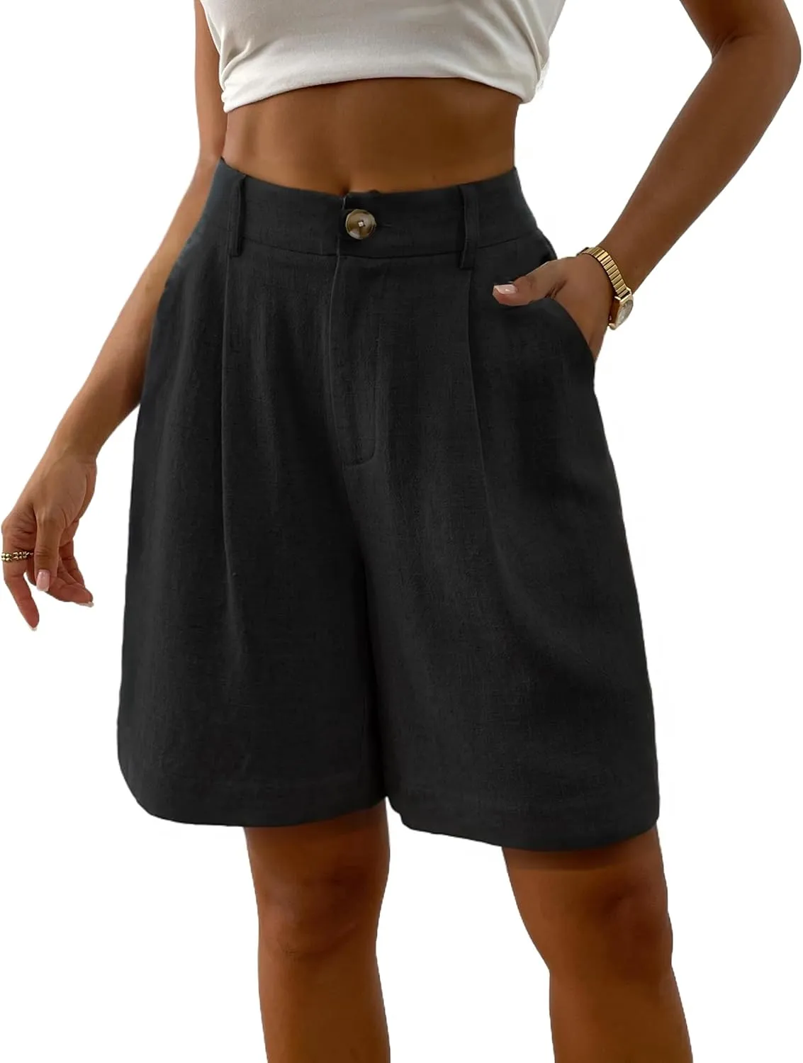 heipeiwa Women's Linen Shorts High Waisted Summer Dressy Casual Wide Leg Shorts Beach Vacation Outfits