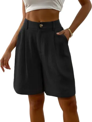 heipeiwa Women's Linen Shorts High Waisted Summer Dressy Casual Wide Leg Shorts Beach Vacation Outfits