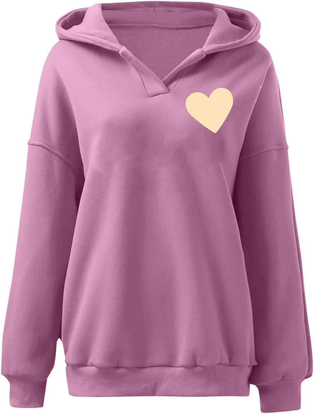 HGps8w Oversized Hoodies for Women Cute Heart Print Tops Loose Pullover Casual Long Sleeve Drop Shoulder Hooded Sweatshirt