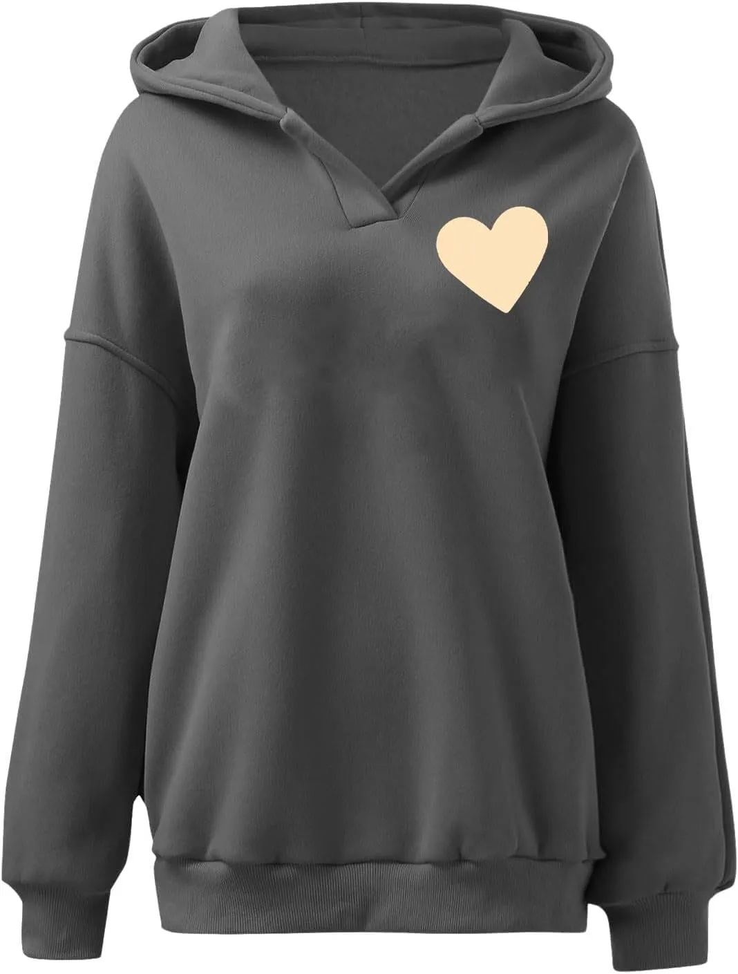 HGps8w Oversized Hoodies for Women Cute Heart Print Tops Loose Pullover Casual Long Sleeve Drop Shoulder Hooded Sweatshirt