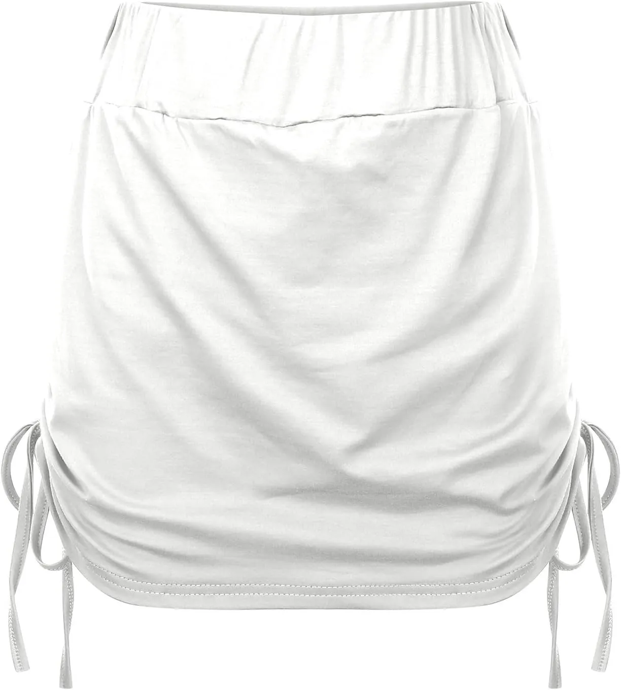 High Waisted Mini Skirts for Women Ruched Swim Skirt with Shorts Adjustable Tie Side Drawstring Swimsuit Bottom