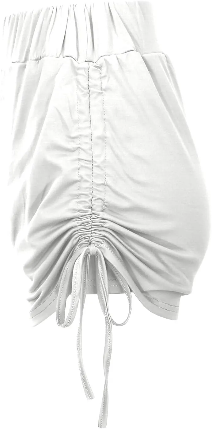 High Waisted Mini Skirts for Women Ruched Swim Skirt with Shorts Adjustable Tie Side Drawstring Swimsuit Bottom
