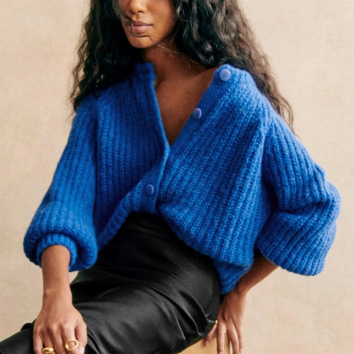 Hixiaohe Cardigan Sweater for Women Long Sleeve Button Y2K Chunky Knit Sweater Fall Casual Open Front Outwear Knitwear Coat