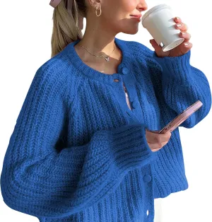 Hixiaohe Cardigan Sweater for Women Long Sleeve Button Y2K Chunky Knit Sweater Fall Casual Open Front Outwear Knitwear Coat