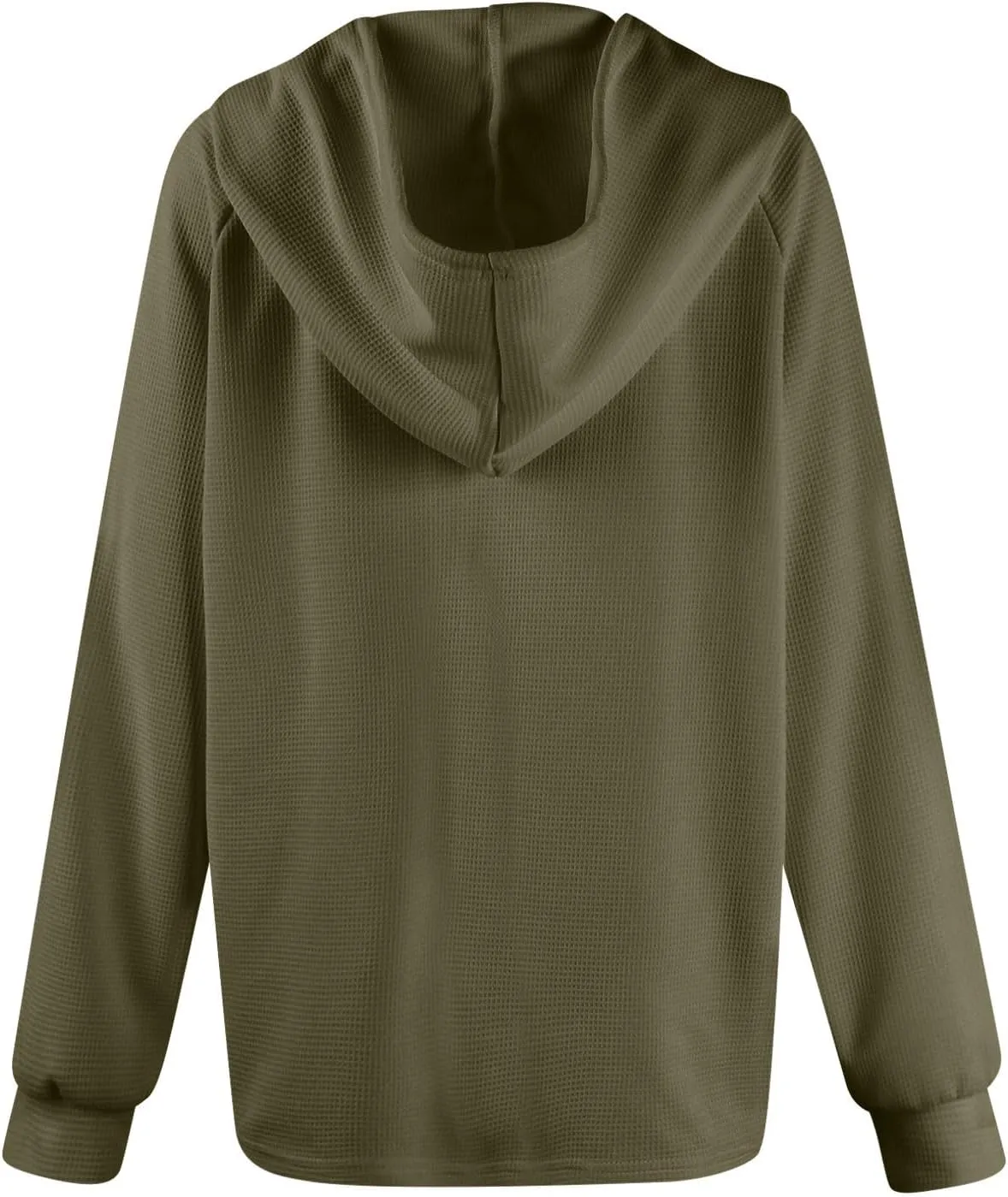Hoodies for Women Waffle Knit Long Sleeve Drawstring Button V Neck Casual Pullover Sweatshirt Hooded Sweaters Tops