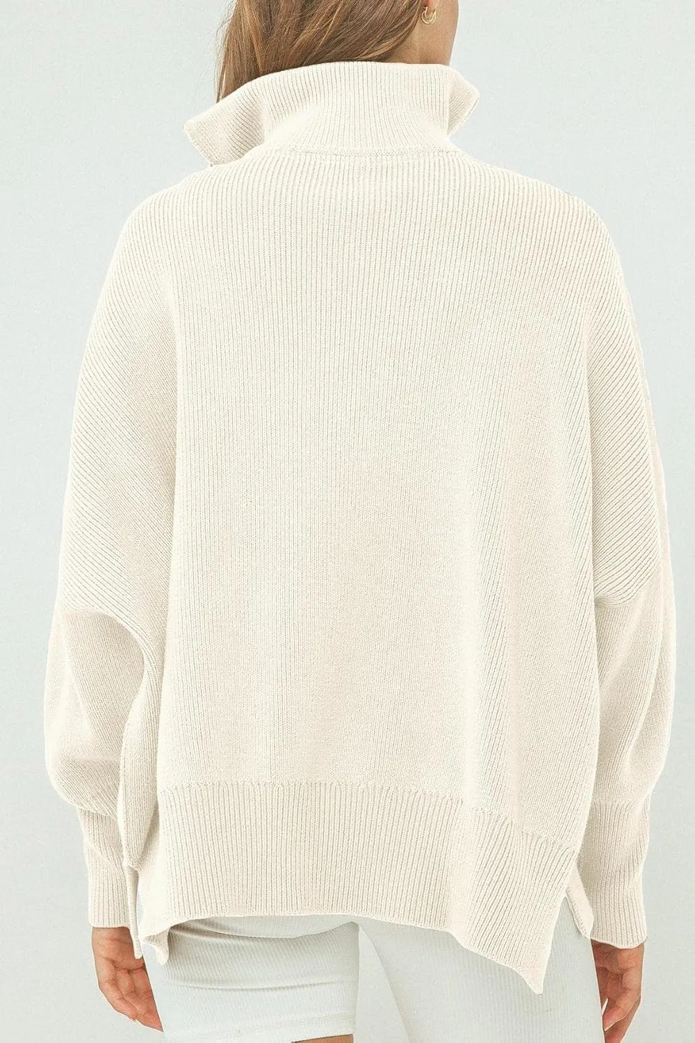Imily Bela Womens Tunic Sweater Fall Long Sleeve 1/4 Zip Pullover Sweaters Oversized Slouchy Ribbed Knit Sweatshirt with Slit