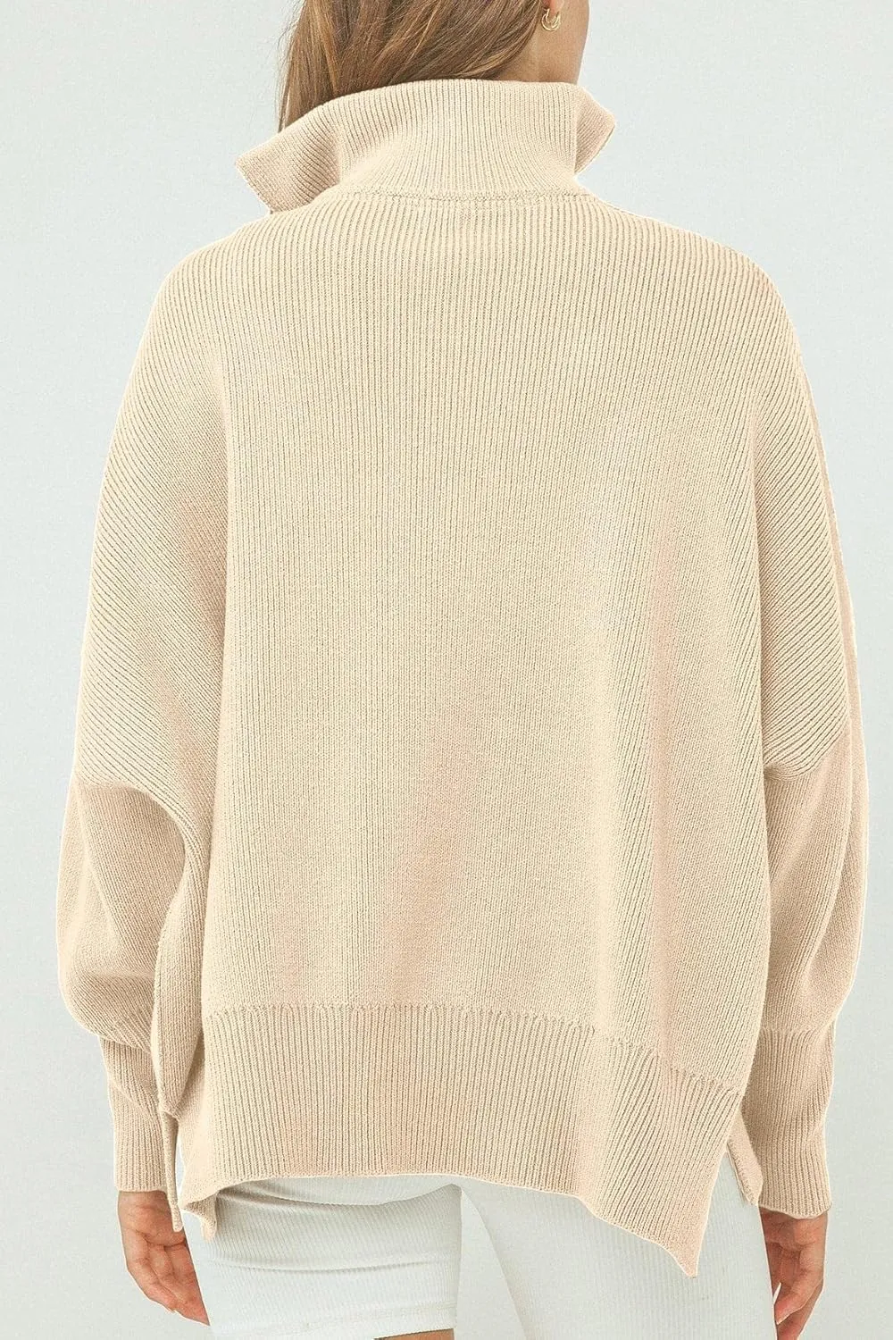 Imily Bela Womens Tunic Sweater Fall Long Sleeve 1/4 Zip Pullover Sweaters Oversized Slouchy Ribbed Knit Sweatshirt with Slit