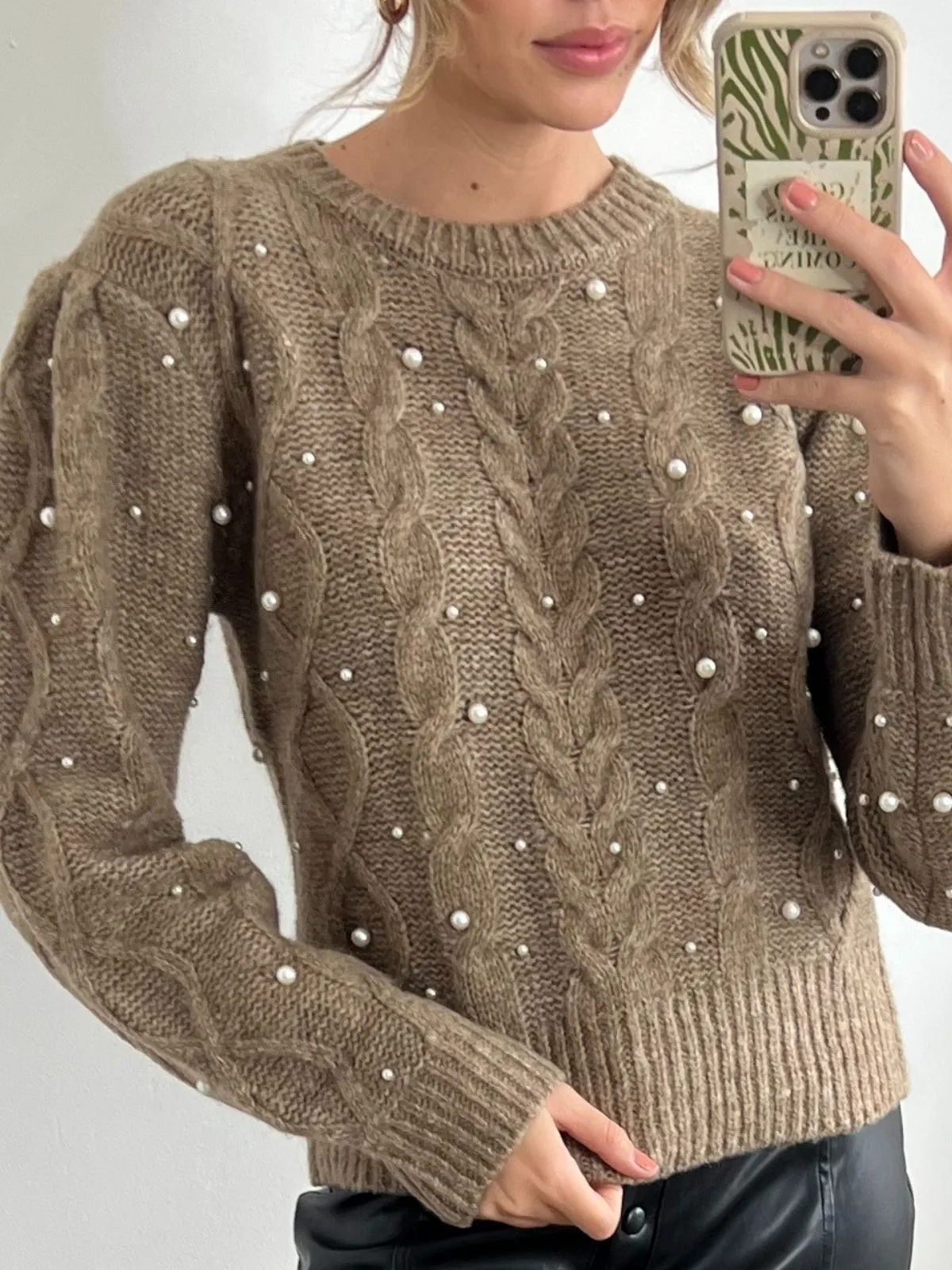 Ivanna Pearl Chunky Cable Knit Jumper / Mocha