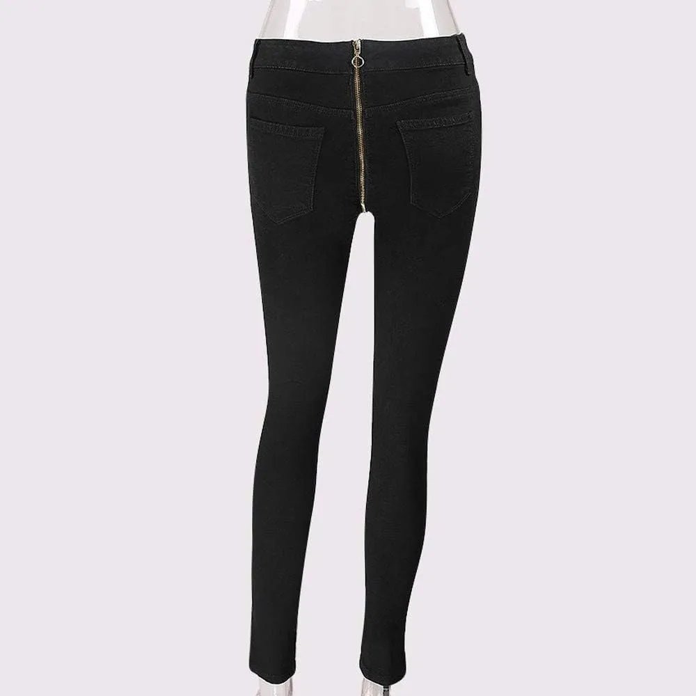 Jeans Zipper Trousers Waist Stretch High Skinny Back Women Pencil Denim Pants Jean Bodysuits for Women Sexy