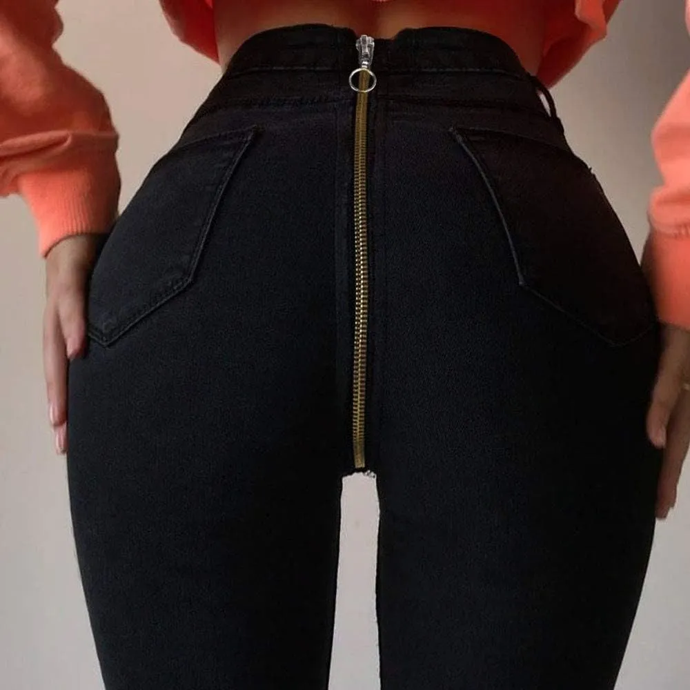 Jeans Zipper Trousers Waist Stretch High Skinny Back Women Pencil Denim Pants Jean Bodysuits for Women Sexy