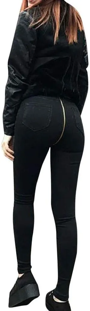 Jeans Zipper Trousers Waist Stretch High Skinny Back Women Pencil Denim Pants Jean Bodysuits for Women Sexy