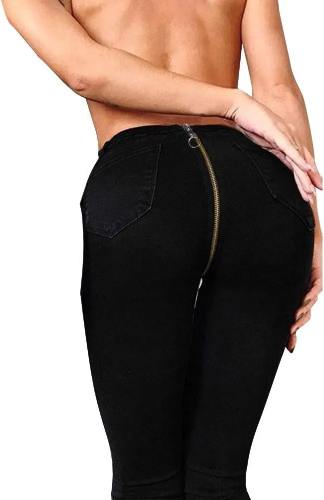 Jeans Zipper Trousers Waist Stretch High Skinny Back Women Pencil Denim Pants Jean Bodysuits for Women Sexy