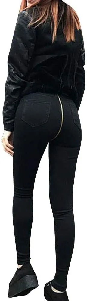 Jeans Zipper Trousers Waist Stretch High Skinny Back Women Pencil Denim Pants Jean Bodysuits for Women Sexy