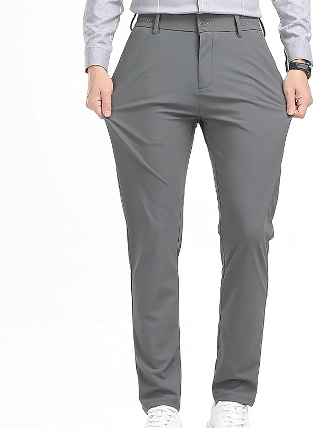 JEShifangjiusu Men'S Straight-Fit Casual Pant Stretch Skinny Cotton Chino Pants Trousers Lightweight Slim Fit Dress Pant