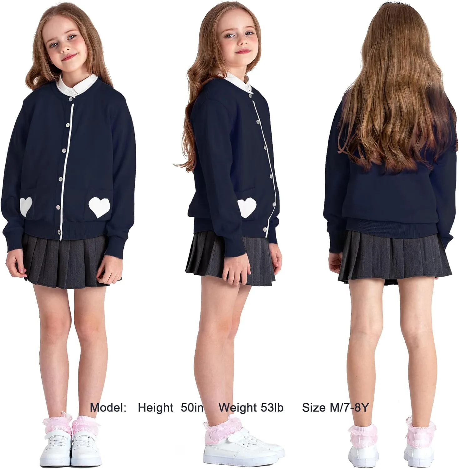 JSTEX Girls Cute Cardigan 100% Cotton Knit Kids Cardigan Long Sleeve Crew Neck Button Sweaters for Girl Size 4-14