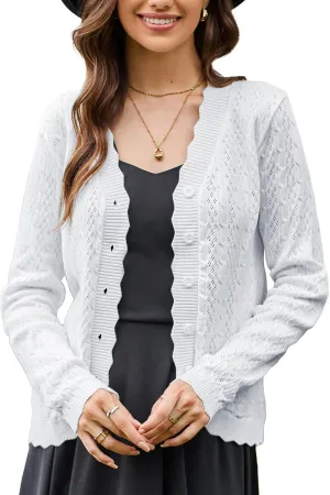 KANCY KOLE Women's 2025 Long Sleeve Cropped Cardigan Sweaters Lightweight Crochet Button Down Cardigan Shrugs for Dresses