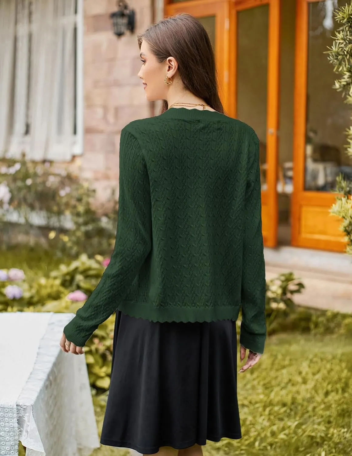KANCY KOLE Women's 2025 Long Sleeve Cropped Cardigan Sweaters Lightweight Crochet Button Down Cardigan Shrugs for Dresses