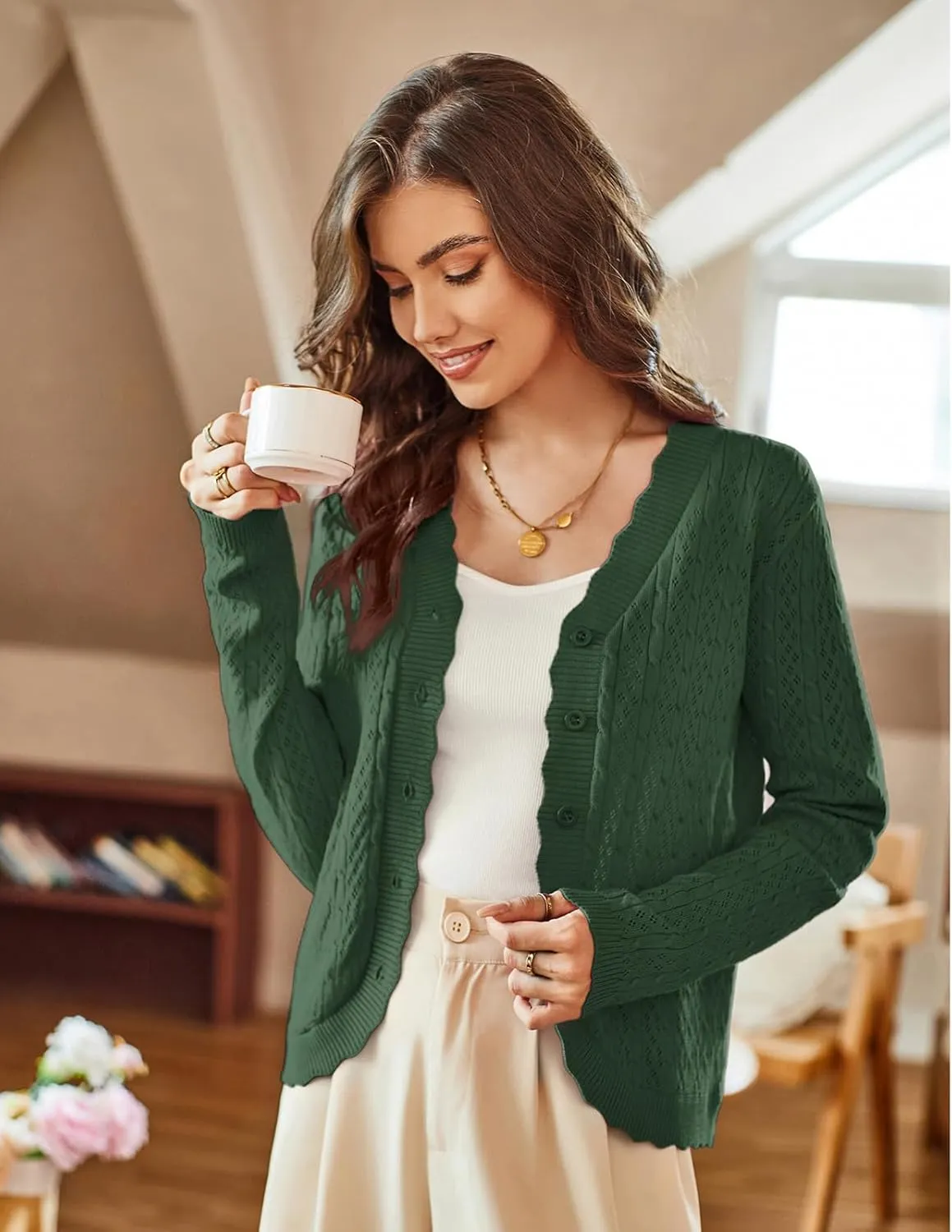 KANCY KOLE Women's 2025 Long Sleeve Cropped Cardigan Sweaters Lightweight Crochet Button Down Cardigan Shrugs for Dresses