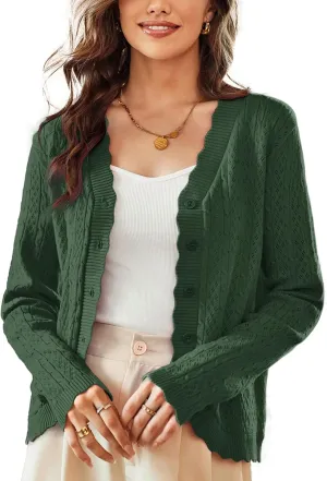 KANCY KOLE Women's 2025 Long Sleeve Cropped Cardigan Sweaters Lightweight Crochet Button Down Cardigan Shrugs for Dresses
