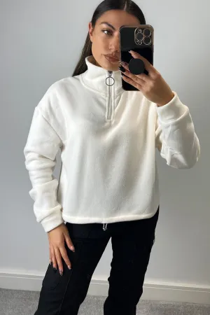 Keeley Cream Half Zip High Neck Fleece Sweatshirt