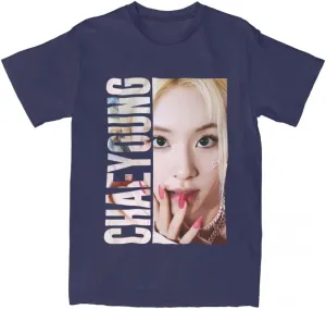 Kpop CHAEYOUNG Twice Rapper Merch T-Shirt  100% Organic US Cotton Unisex Summer Top, Novelty Tee for Men & Women Navy Blue/XXXL