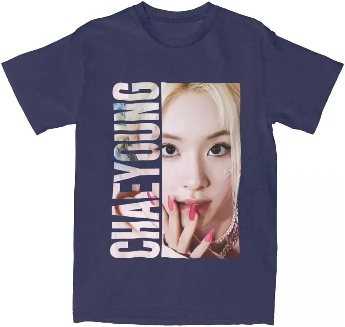 Kpop CHAEYOUNG Twice Rapper Merch T-Shirt  100% Organic US Cotton Unisex Summer Top, Novelty Tee for Men & Women Navy Blue/XXXL