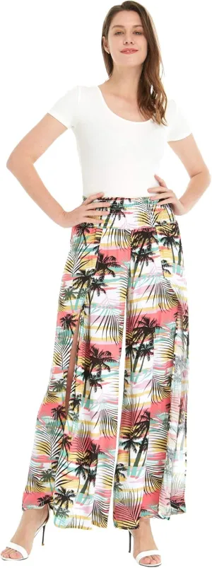 Lady High Slit Wide Leg Pants in Tropical Sunset