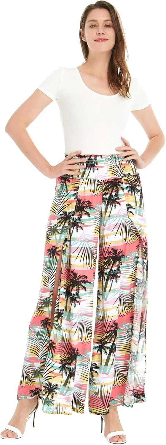 Lady High Slit Wide Leg Pants in Tropical Sunset