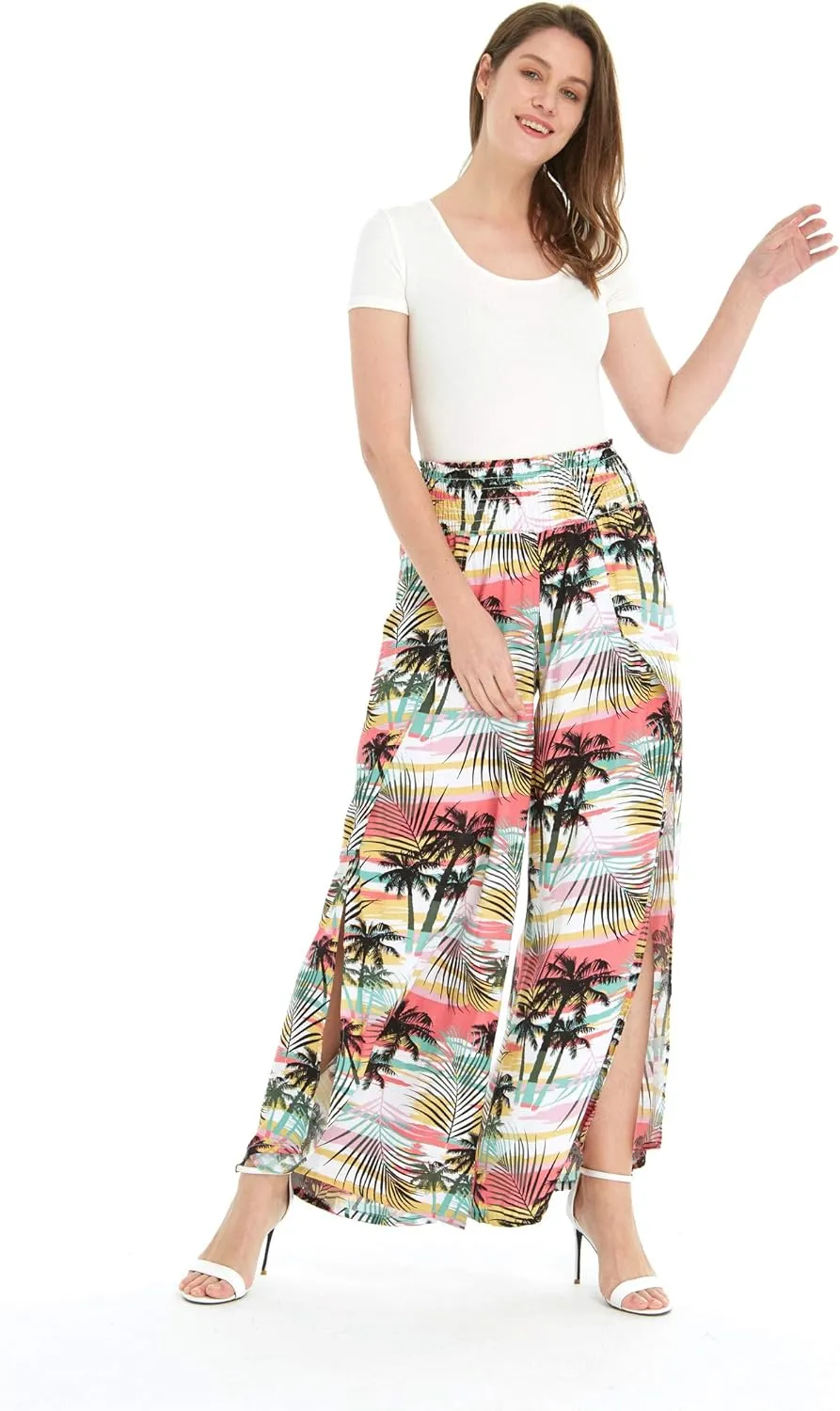 Lady High Slit Wide Leg Pants in Tropical Sunset