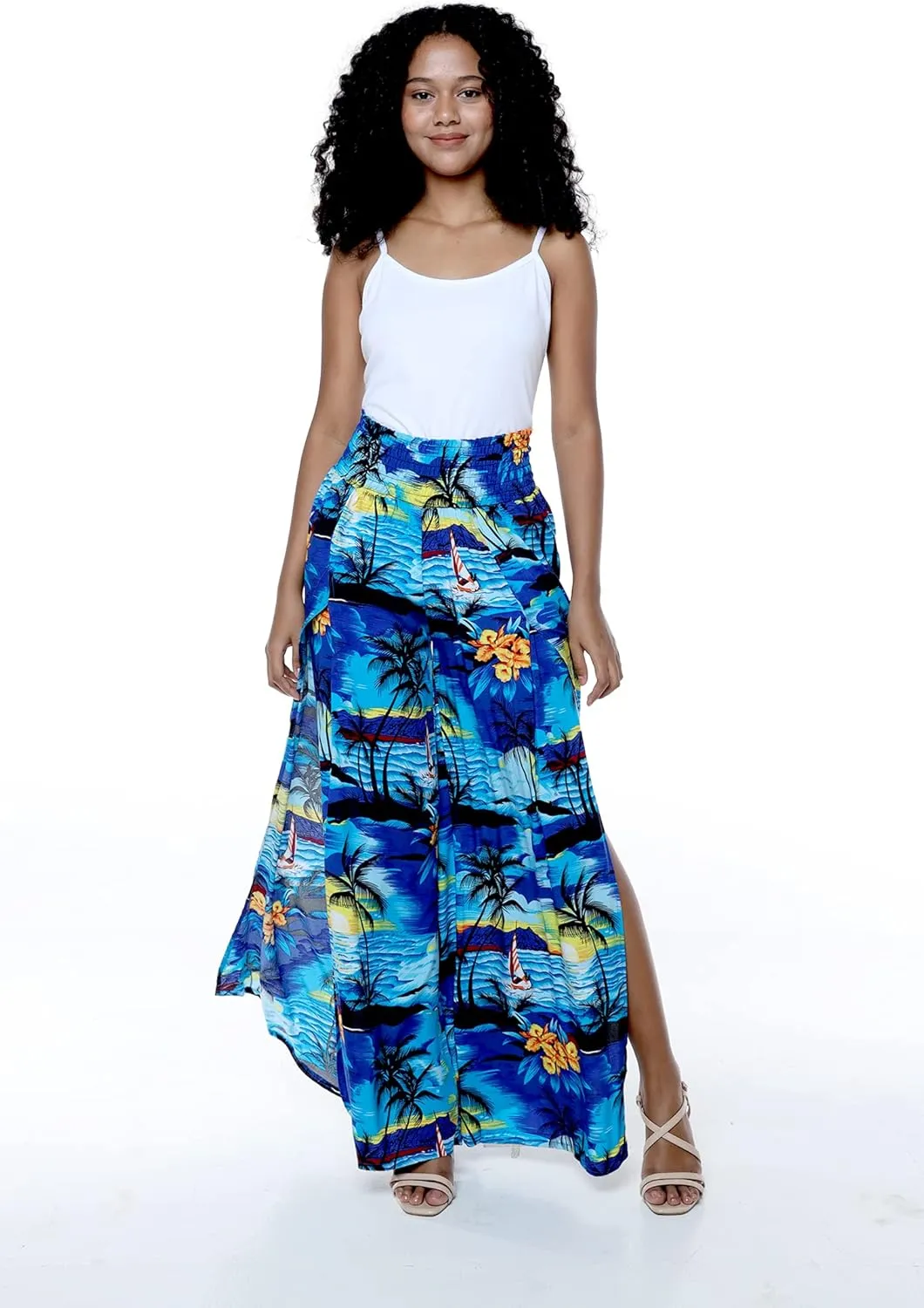 Lady High Slit Wide Leg Pants in Tropical Sunset