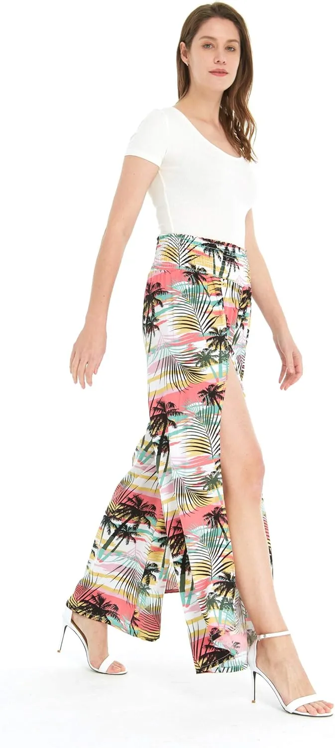 Lady High Slit Wide Leg Pants in Tropical Sunset