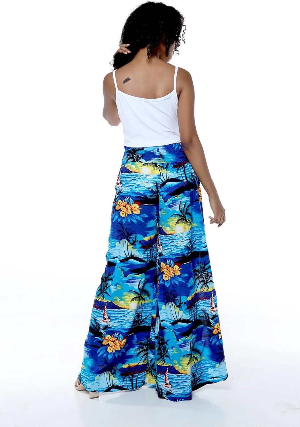 Lady High Slit Wide Leg Pants in Tropical Sunset