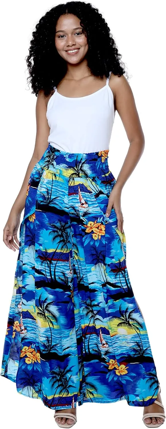 Lady High Slit Wide Leg Pants in Tropical Sunset