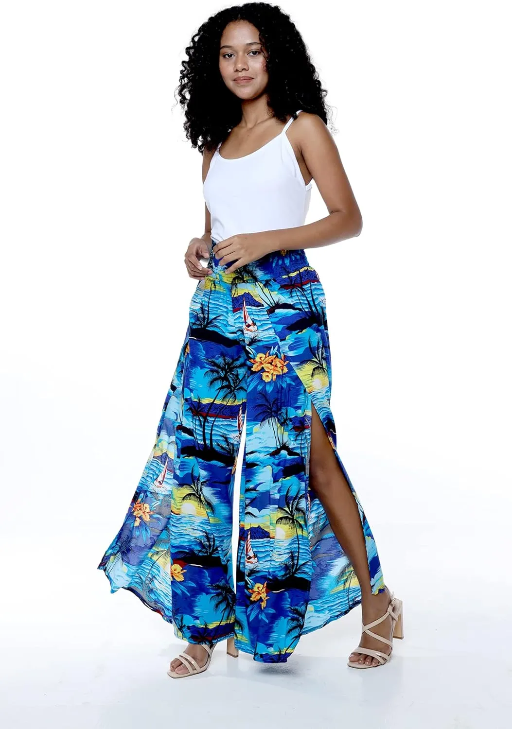 Lady High Slit Wide Leg Pants in Tropical Sunset