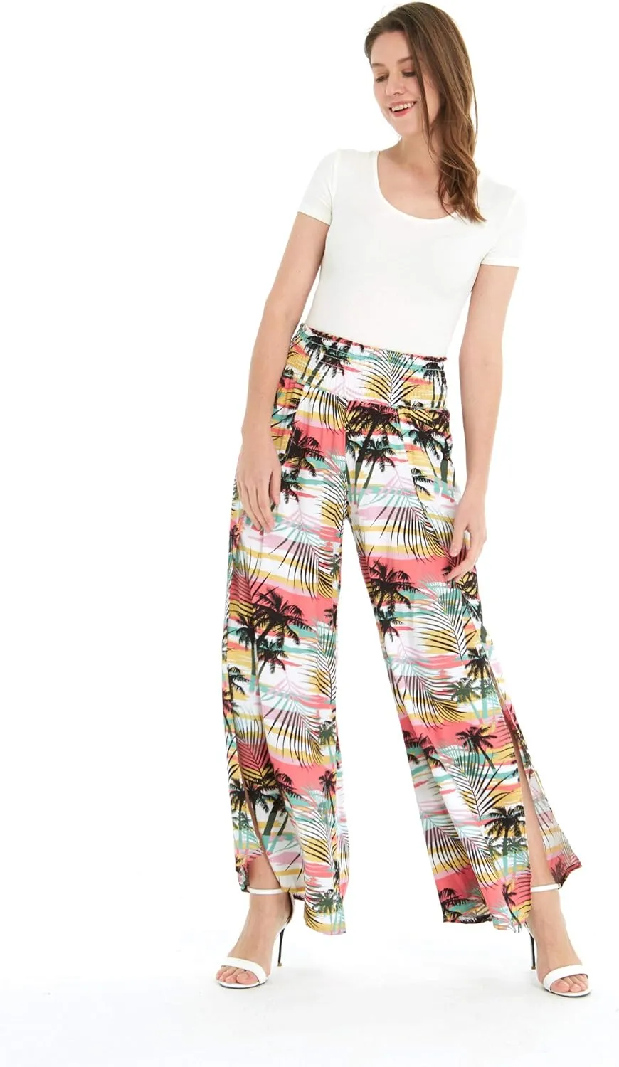 Lady High Slit Wide Leg Pants in Tropical Sunset