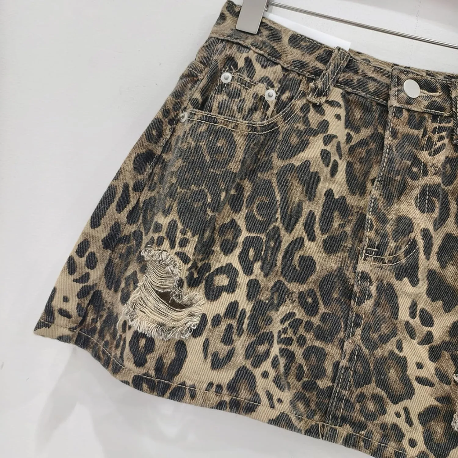 Leopard Print Skirt A Line Skirt Denim Mini Skirt Vintage Skirt High Waisted Skirt Cheetah Print Skirts Wrap Skirt