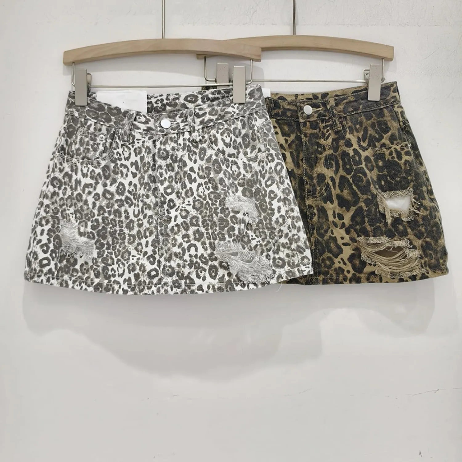 Leopard Print Skirt A Line Skirt Denim Mini Skirt Vintage Skirt High Waisted Skirt Cheetah Print Skirts Wrap Skirt