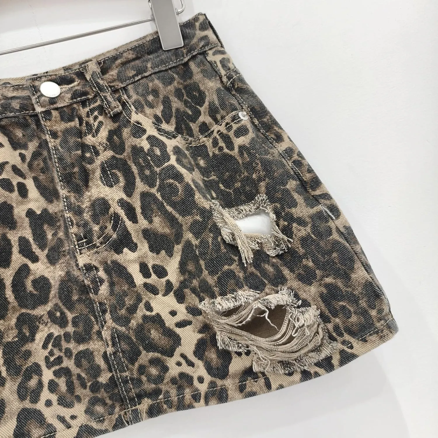 Leopard Print Skirt A Line Skirt Denim Mini Skirt Vintage Skirt High Waisted Skirt Cheetah Print Skirts Wrap Skirt