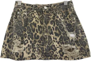 Leopard Print Skirt A Line Skirt Denim Mini Skirt Vintage Skirt High Waisted Skirt Cheetah Print Skirts Wrap Skirt