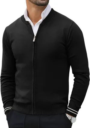 Lexiart Men's Casual Cardigan Sweaters Knitted Stand Collar Slim Fit Full-Zip Warm Jacket