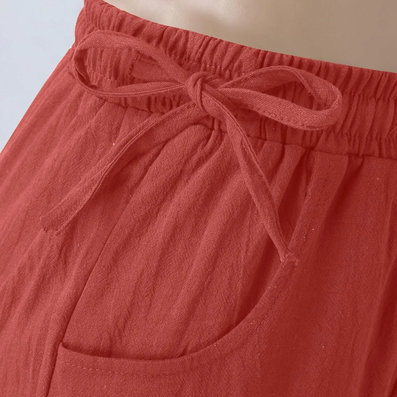 Linen Pants for Women High Waist Palazzo Wide Leg Trousers Lounge Pants Drawstring Boho Beach Pants Solid Slacks
