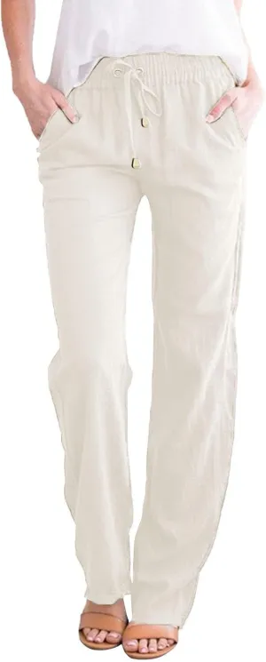 Linen Pants Women 2025 Summer Drawstring Trousers Pockets Casual Loose Wide Leg Lounge Pant for Beach Travel Vacation