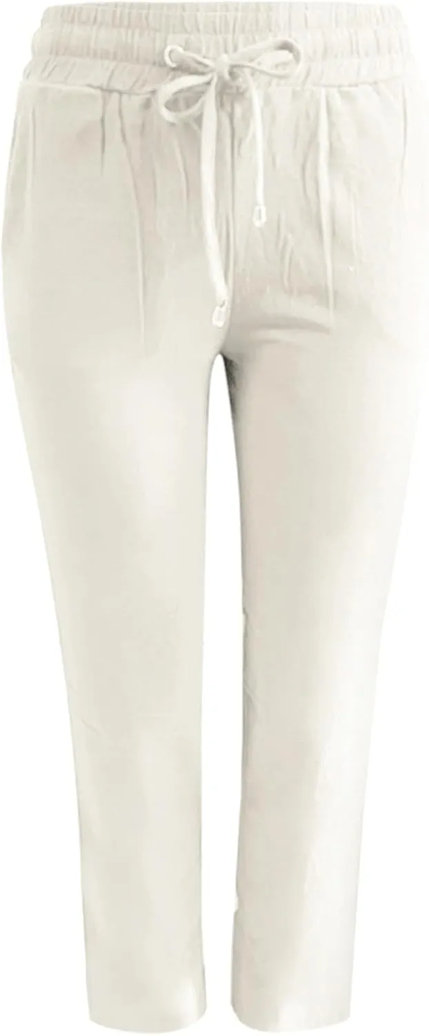 Linen Pants Women 2025 Summer Drawstring Trousers Pockets Casual Loose Wide Leg Lounge Pant for Beach Travel Vacation