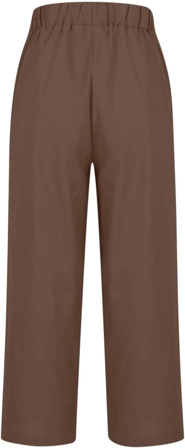 Linen Pants Women 2025 Summer Elastic High Waist Straight Leg Lounge Pant Casual Beach Comfy Soft Trouser Resort Wear