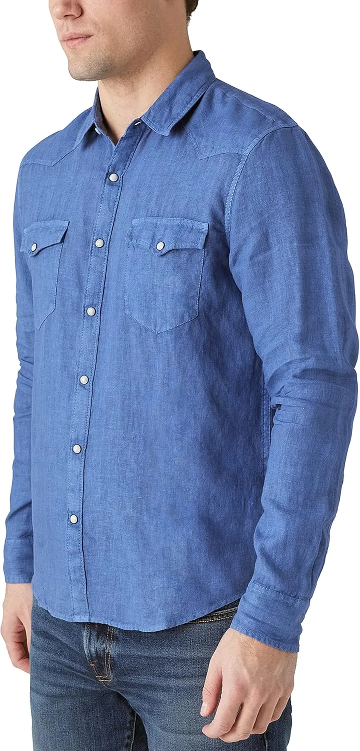 Lucky Brand Men's Long Sleeve Solid Linen Western Shirt