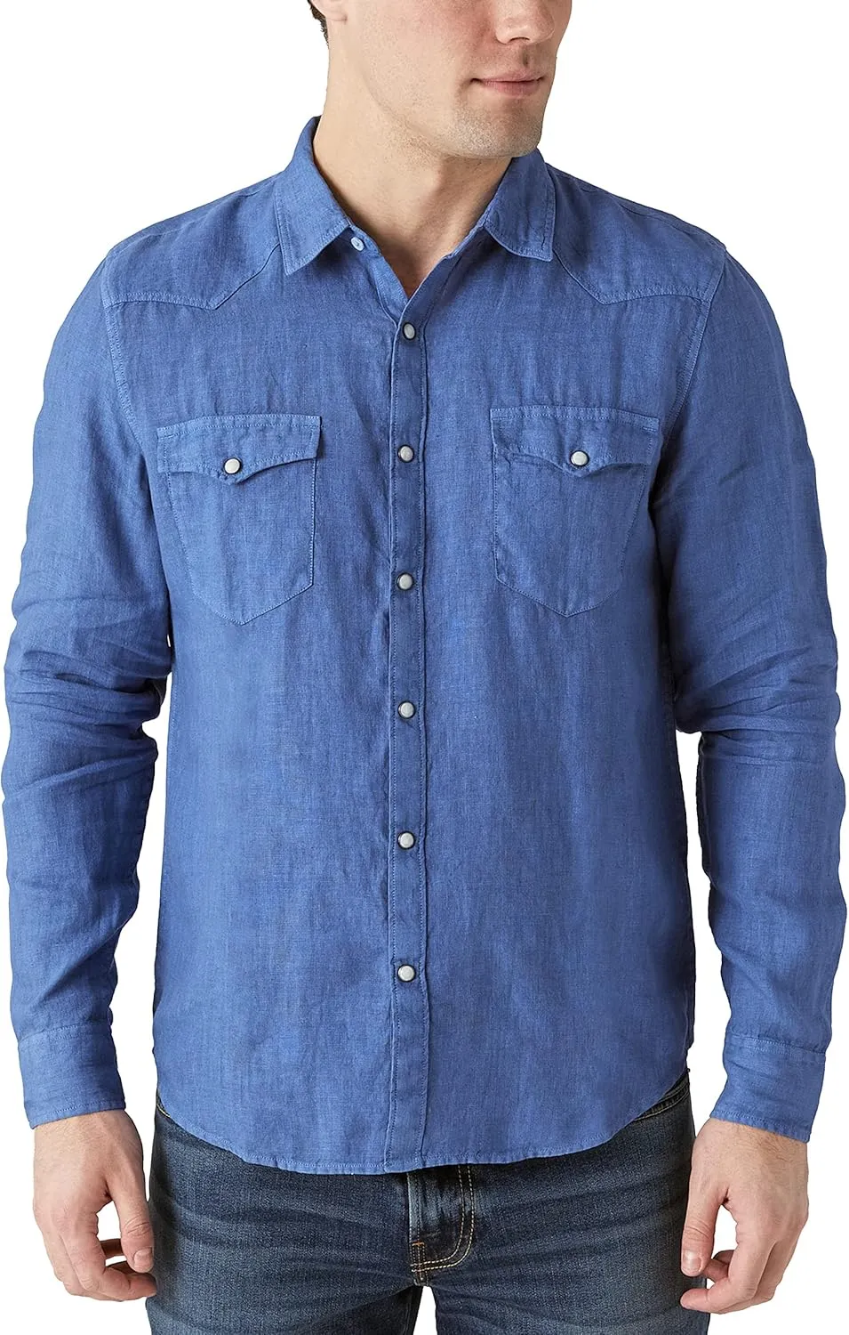 Lucky Brand Men's Long Sleeve Solid Linen Western Shirt