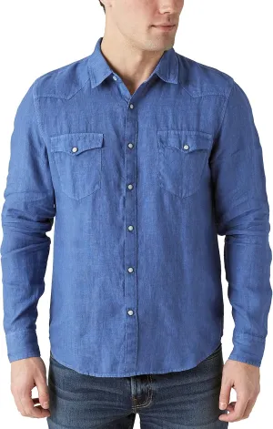 Lucky Brand Men's Long Sleeve Solid Linen Western Shirt