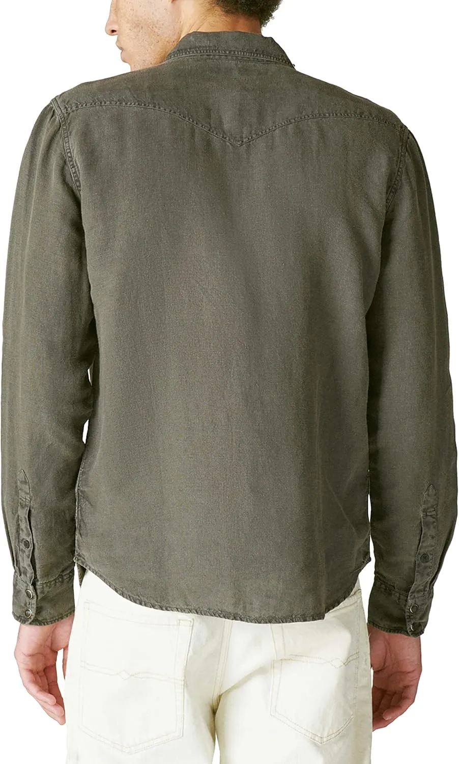 Lucky Brand Men's Long Sleeve Solid Linen Western Shirt