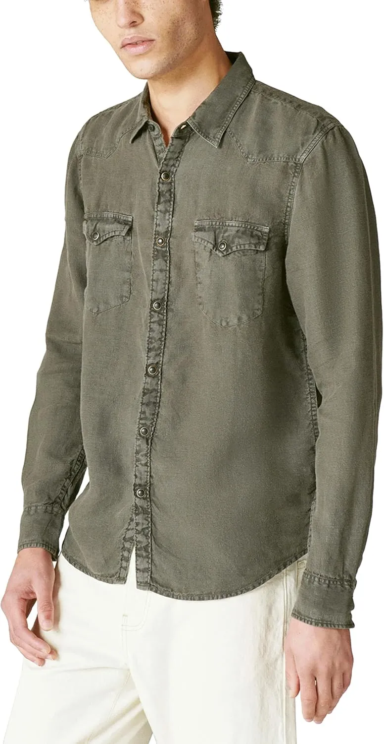 Lucky Brand Men's Long Sleeve Solid Linen Western Shirt